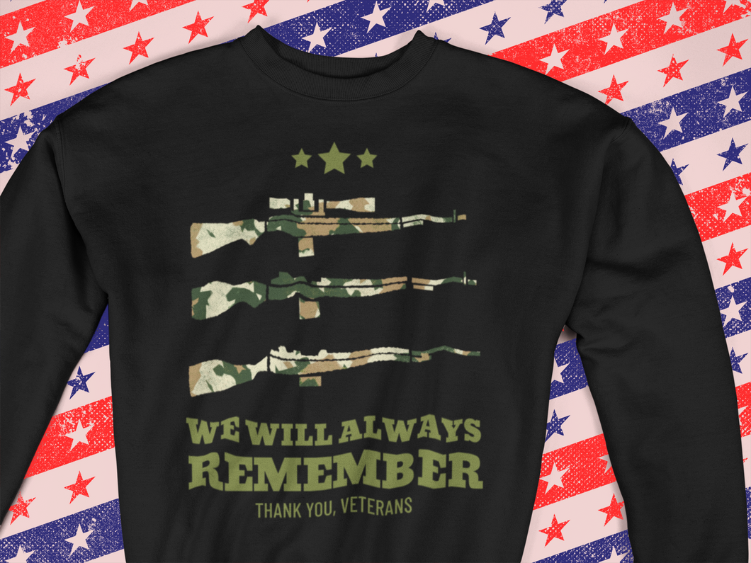 Copy of We Will Always Remember, Thank You Veterans Camo Crewneck Sweatshirt