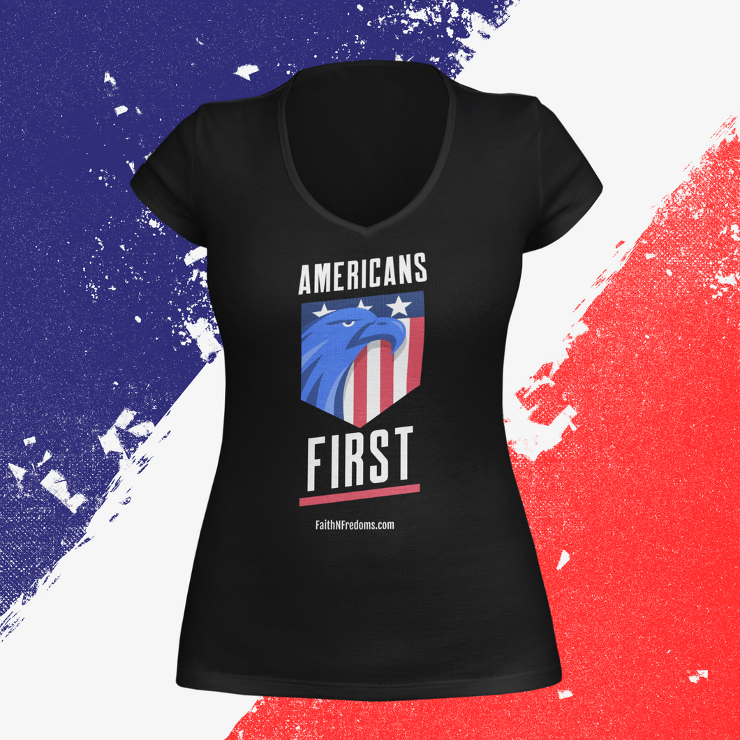 Its Time to put AMERICANS FIRST Womens V-Neck Shirt